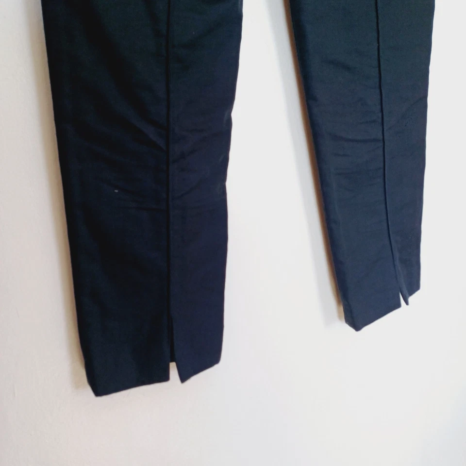 Nicole Farhi Trousers Size 14 Womens Navy Tailored Slim Straight Slit Hem Piping - Image 3 of 4