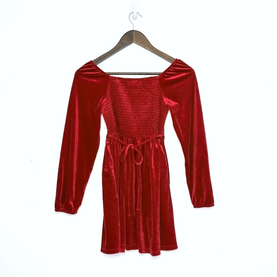 Vestido ajustado de terciopelo rojo manga larga fiesta Navidad talla 10 para niña Foto 3 de 4