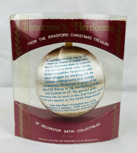Vintage 1980 POPE JOHN PAUL II Satin Bradford Christmas Ornament Religious NOS - Picture 4 of 5