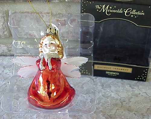 Vintage Angel Ornament Praying Blown Glass Feather Wings Julyl Birthday DEMDACO - Picture 1 of 9