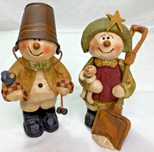 2 Blossom Bucket Suzi Skoglund Snow Lady w/ Baby & Snow Man w/ Bucket & Bells