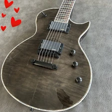 Custom Shop LP Grey Flame Maple Top ESP Electric Guitar EMG Pickups Black Parts