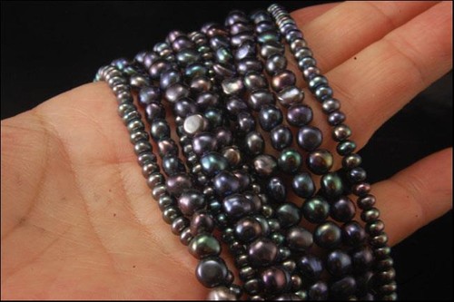 VINTAGE 585 14K GOLD BAROCK SCHWARZE PERLE 5 STRÄNGE HALSKETTE MR - Bild 3 von 6