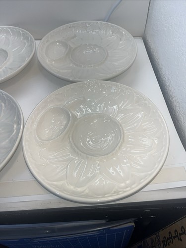 Vintage Sur La Table Portugal White Majolica Footed Artichoke Plates w/Dip Dish - Picture 3 of 6