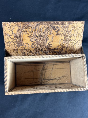 Antiker VIKTORIANISCHER POSTKARTENKASTEN JUGENDSTIL PYROGRAPHIE VERZIERT HOLZ - Bild 9 von 12