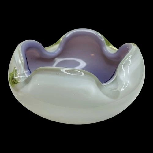 Vintage Murano Cased Art Glass Purple White Glass Ashtray Bowl