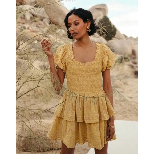 Cleobella Luna Mini Gonna a Livelli Vestito Donna Piccolo Giallo Camelia - Foto 9 di 9