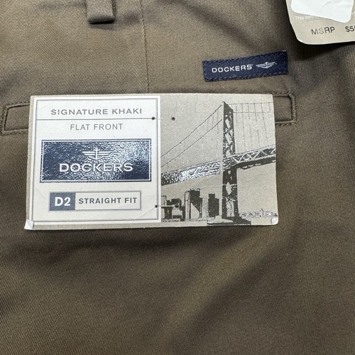 Dockers Signature khakifarbene Herrenhose 40 x 32 flache Vorderseite gerade Passform D2 braun neu mit Etikett - Bild 13 von 13