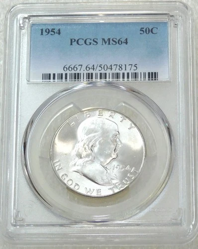 1954 P Franklin Half Dollar PCGS MS64 Frosty White 95% FBL PQ New Holder #U286J