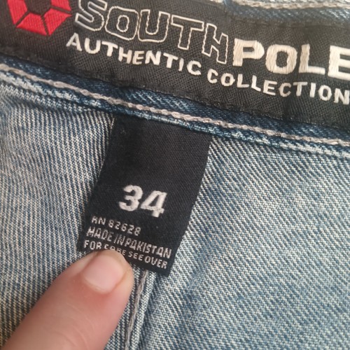 Southpole Jean Shorts Mens 34 Baggy Denim Y2K Jorts Blue Streetwear Distressed - Picture 5 of 13