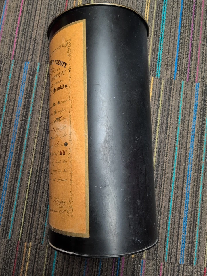 "Antiguo soporte para paraguas de lata de basura vintage de 17"" The Art of Ganar dinero" Foto 2 de 4