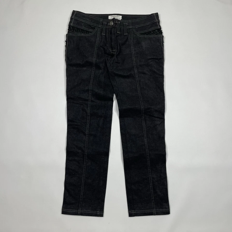 Christian Dior Boutique Vintage Black Lambskin Lined Waxed Jeans Size FR 38 US 6 - Image 2 of 4