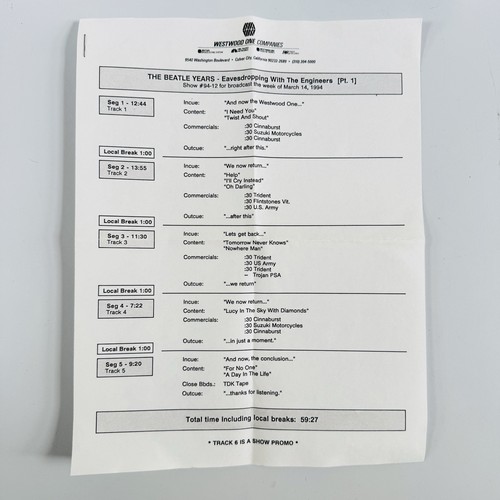 The Beatle Years 1994 35 CDs Westwood One Radio Show w/ Cue Sheets - Imagen 5 de 9