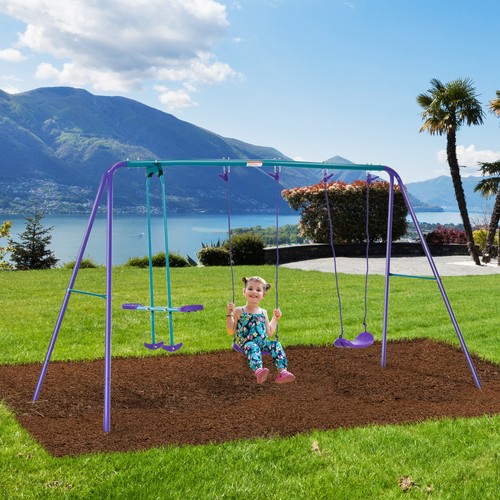 2-in-1 Kids Metal Swing Set for Backyard - Picture 9 of 11