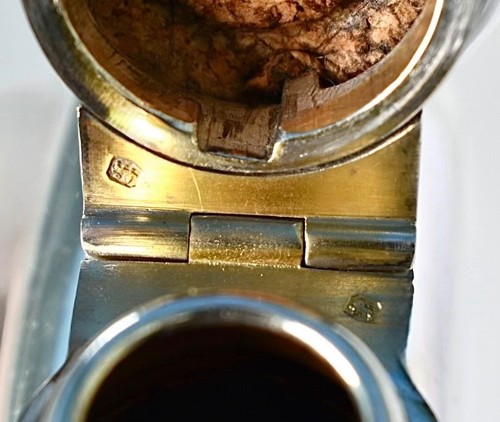 Hervorragender großer Sterlingsilber Flachmann abnehmbare vergoldete Tasse, James Dixon 1933:326 g - Bild 14 von 21