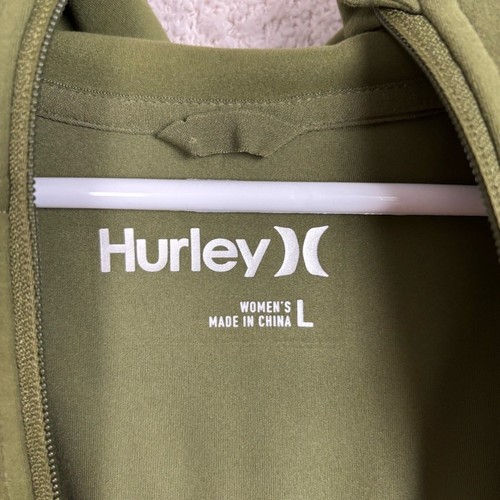 Hurley Sweater Jacket Womens Lg Olive Green Relaxed Hooded Zip Up Logo Pockets - Picture 14 of 16