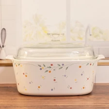 Vintage CorningWare Casserole Dish w/ Lid 2.5 Qt Square English Meadow