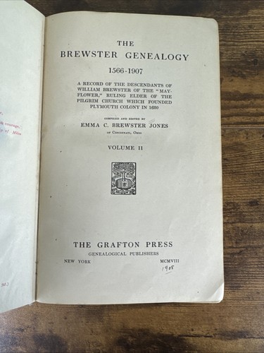 THE BREWSTER GENEALOGY 1908 - 2 VOLS - 1566-1907 - MAYFLOWER DESCENDANTS - Picture 20 of 24