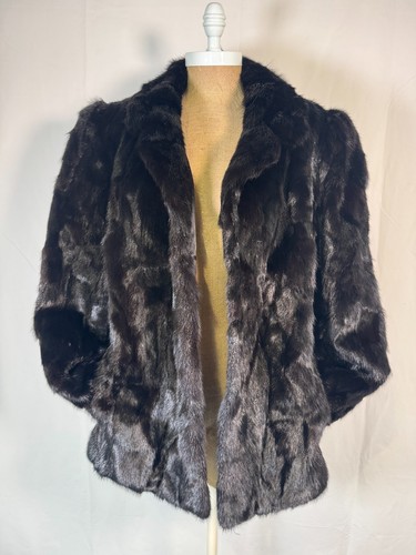 VTG Luxurious Black Real Ranch Mink Fur Jacket Coat Pockets Sz L Made in Canada - Picture 15 of 16