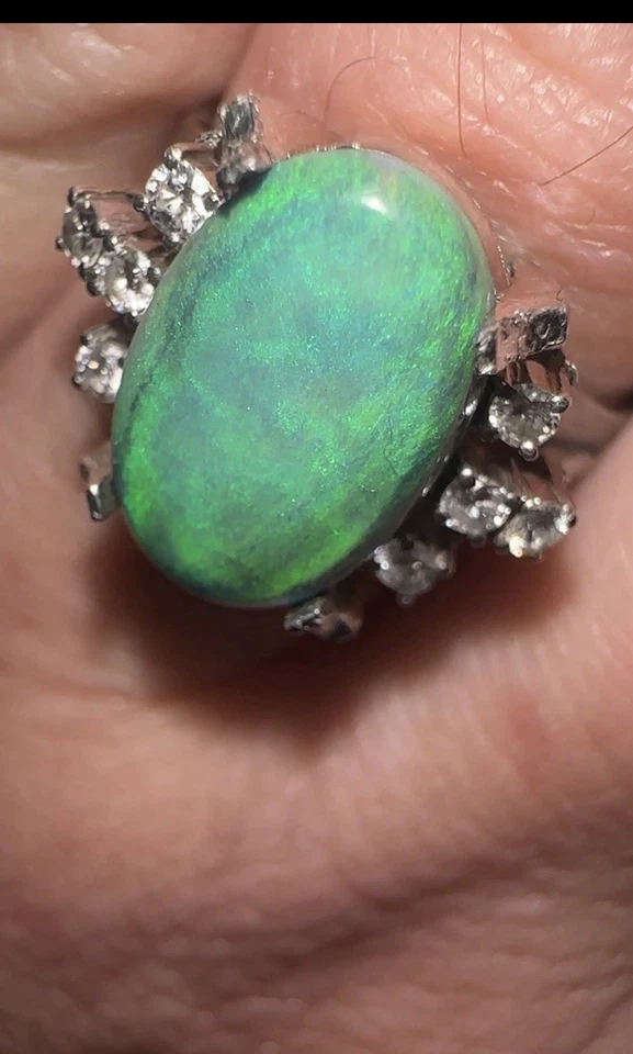 Кольцо с бриллиантом из цельной платины натуральный австралийский черный опал 2 карата ⚡️LRidge размер 6 - Изображение 3 из 4