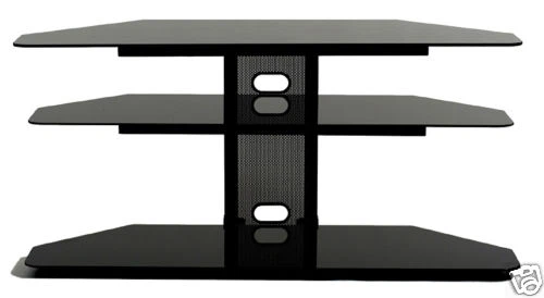 Soporte de TV de esquina para 55 pulgadas Consola de pantalla plana con estantes de almacenamiento de audio y video Foto 2 de 4