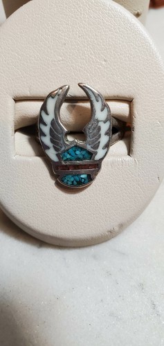 RING SOUTHWEST STYLE WINGS NON SILVER METAL RESIN BASED GEMSTONE LOOK SIZE 8 - Picture 1 of 12