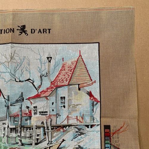 Vintage Needlepoint Canvas Fishing Boat Collection d'Art Started 15.5x19.5 - Picture 7 of 9