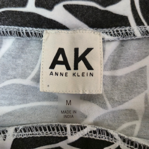 Anne Klein Black White Floral Blouse Top Scalloped Neckline Short Sleeve Cotton - Picture 4 of 8