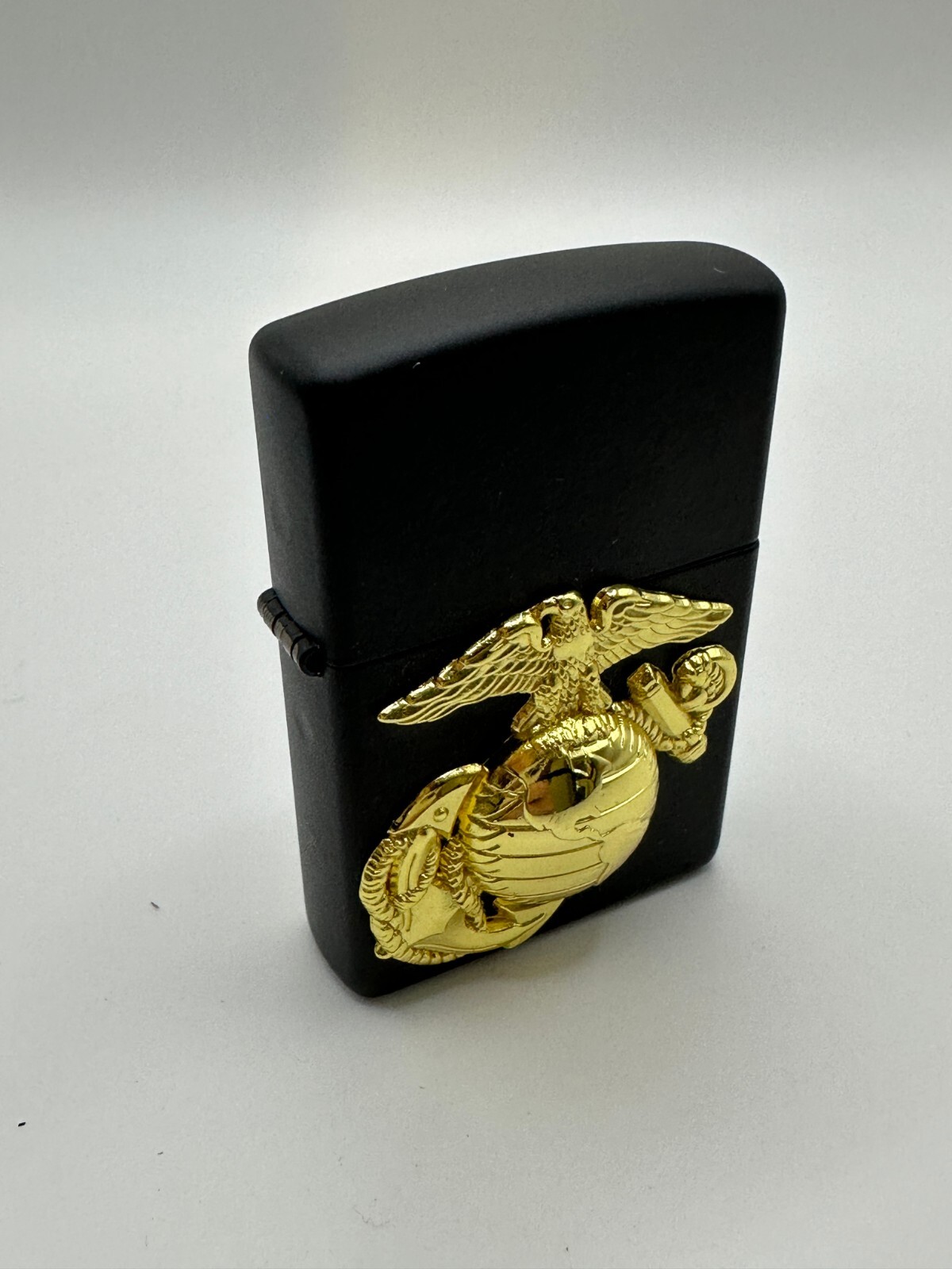 Custom USMC Matte Black Zippo - Gold Marine Corps Emblem