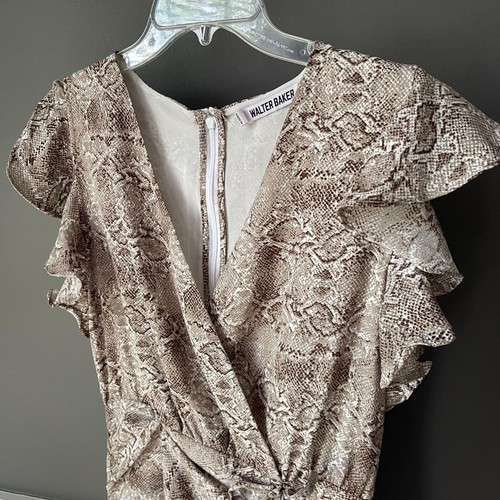 Walter Baker Snake Print Kellie V-neck Ruffle Flutter Ruched Hi Low Midi Dress 2 - Picture 5 of 8