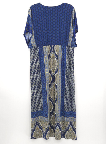 Chicos Blue Multi Printed Pattern Kimono Sleeve Wrap Maxi Dress Size 3 16/18 XL - Picture 9 of 12
