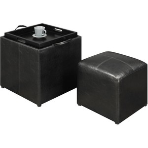 Storage Ottoman 3 Piece Set With Tray And Small Side Black Image Is Loading Storage Ottoman 3 Piece Set With Tray And