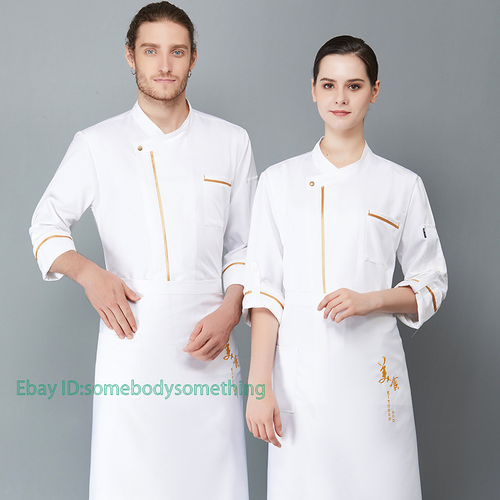 Men Women Chef Jacket Cook 3/4 Sleeve Coat Kitchen Workwear Unisex Uniform M-4XL - Picture 3 of 12