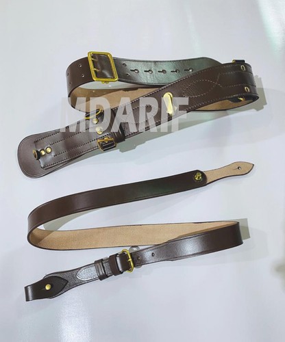 Sam Brown Belt with Sam Brown Shoulder Strap Brown Leather Brass buckle Sam, New - Picture 2 of 4