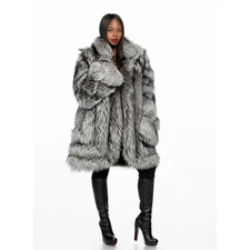 Women Fashion Genuine Silver Fox Fur Coats Winter Thick Real Fur Lapel Overcoat