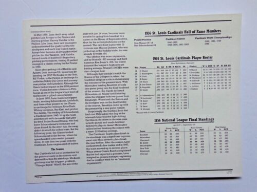 TARJETA DE ESTADÍSTICAS DE HISTORIA PARCHE COLECCIÓN COOPERSTOWN 1956 CARDENALES DE SAN LUIS DE COLECCIÓN - Imagen 2 de 2