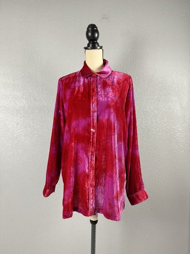 John Mark Women's Size M Pink Tie Dye Velvet Button Long Sleeve Tunic Top NWT - Picture 2 of 9