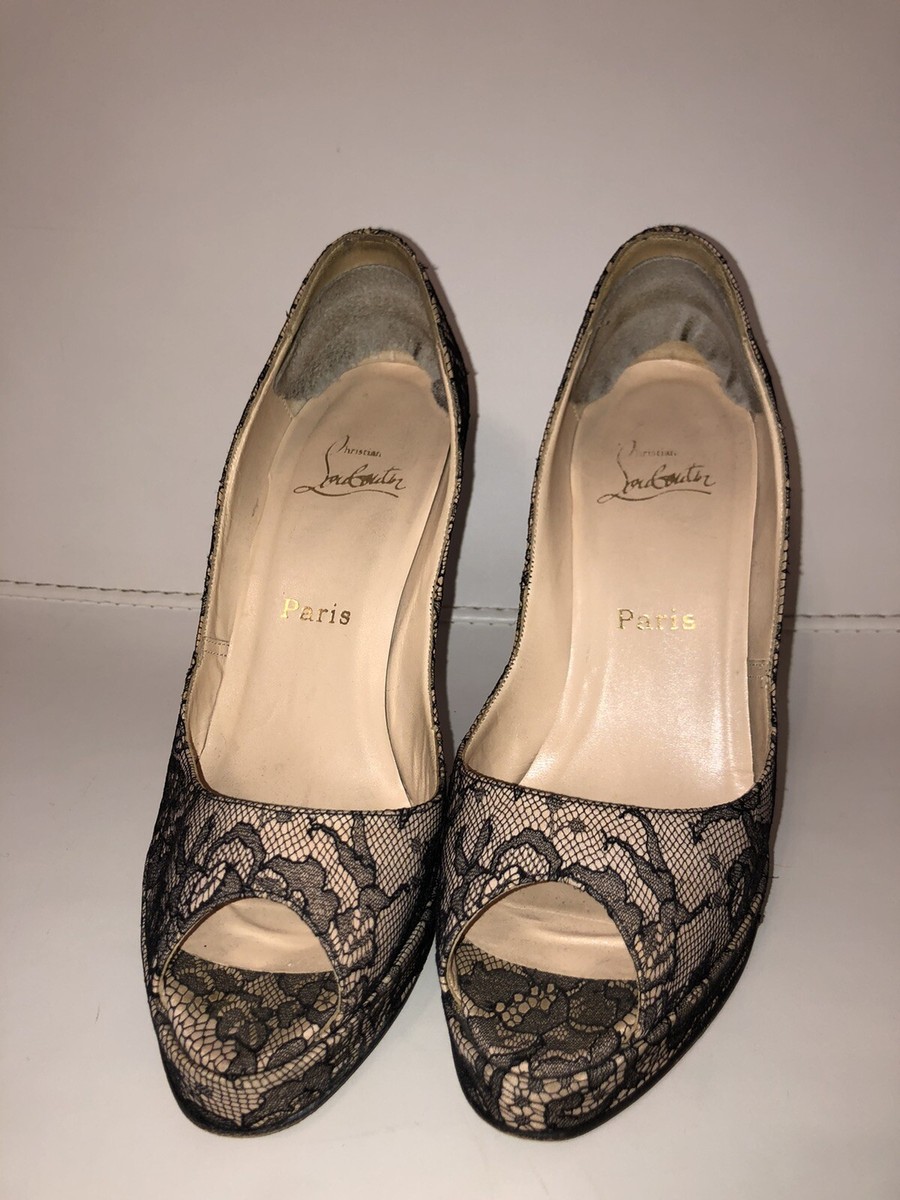 Christian louboutin lace peep toe pumps size 38.5 | eBay