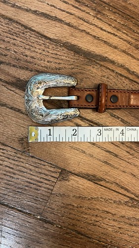 Vintage Tony Lama Brown Leather Belt Silver Plated - Picture 11 of 13