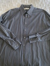 Perry Ellis XL Men  s Dress Button Down Shirt Black Striped Cotton Long Sleeve