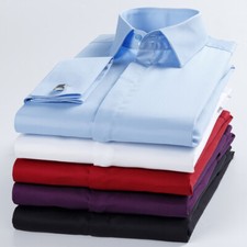 Mens French Cuff Shirts Formal Office Business Free Ironing Dress Wedding Shirts