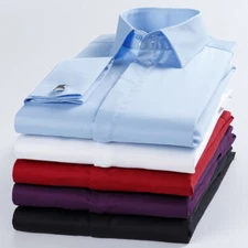 Mens French Cuff Shirts Formal Office Business Free Ironing Dress Wedding Shirts