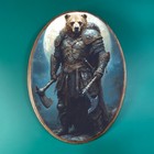 VIKING BEAR WOODEN DECOR, Warrior Grizzly Bear Wood Plaque, Animal Moon Wall Art