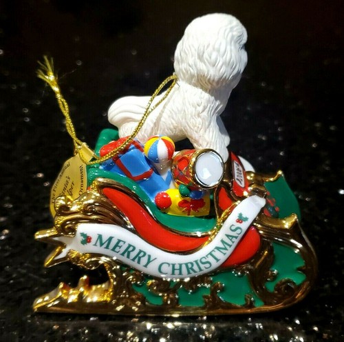 Danbury Mint 2006 Annual Bichon Frise Christmas Dog Ornament SANTA'S HELPER NIB - Picture 8 of 11