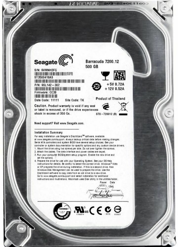 FESTPLATTE SEAGATE BARRACUDA ST3500418AS 500GB SATA II 7200U/min 16MB 3.5'' Zoll - Bild 1 von 4