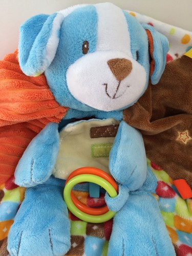 Douglas Baby Blue Puppy Dog Activity Blanket Lovey Taggie orange brown fleece - Picture 2 of 5
