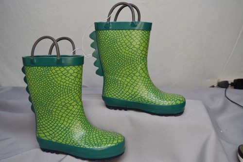 Dinosaur Scale Gummi Regen Stiefel mit Griffen Kleinkind Größe 8 gelb grün zum Überziehen - Bild 2 von 8