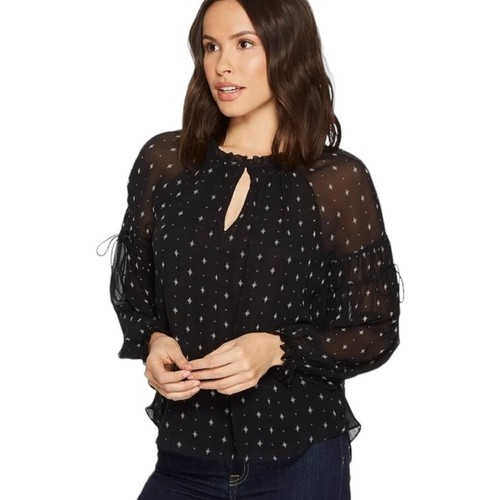 Joie black amalthea printed silk peasent blouse size small - Picture 2 of 6