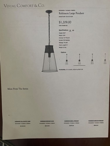 Visual Comfort Pendant Light Lg Clear Glass & Bronze Finish $550ea. 1 of 2 avail - Picture 4 of 4