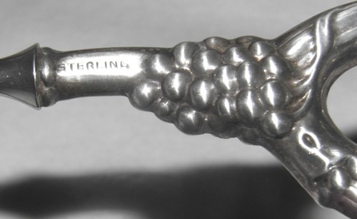 Pinze forbici da servizio pasticceria uva Art Nouveau argento sterling antico Germania - Foto 6 di 6